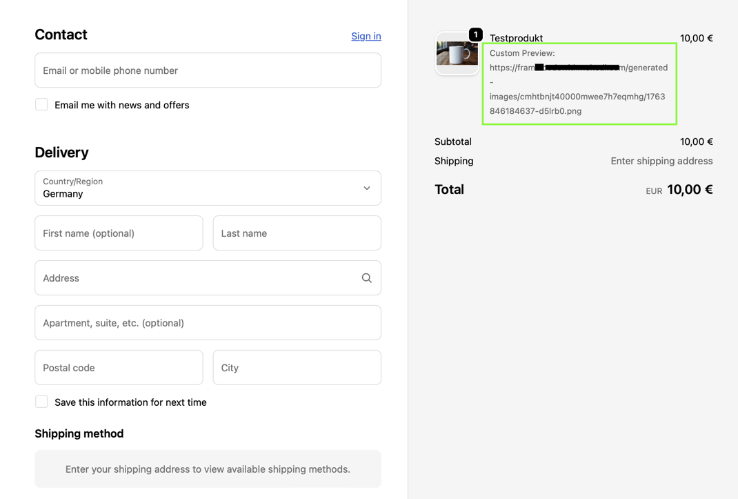 Checkout custom preview